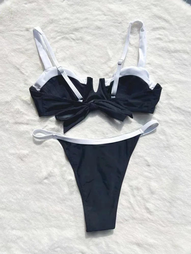 DEBAIOR Women's Beach Clothing 2025 Two Piece Suits Micro Thongs Bikini V Contrast Color Sexy Bikini Holiday Bathroom Suits