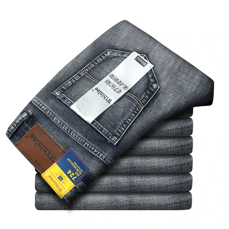 Wthinlee New Business Men's Jeans Casual Straight Stretch Fashion Classic Blue Black Work Denim Trousers Male Brand Clothing