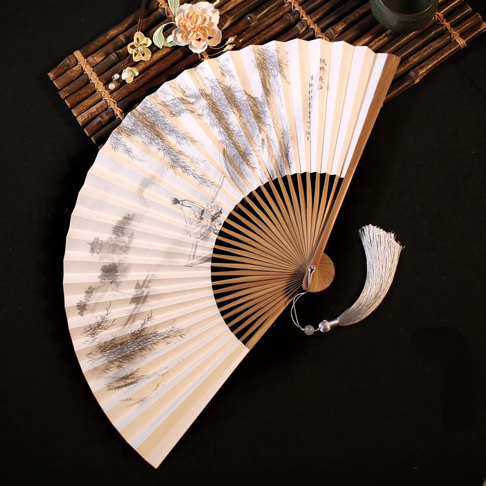 Chinese Retro Folding Hand Fan Bamboo Hand Painted Drama Folding Fan Double Side Vintage Hand Paper Fans Portable Folding Fans