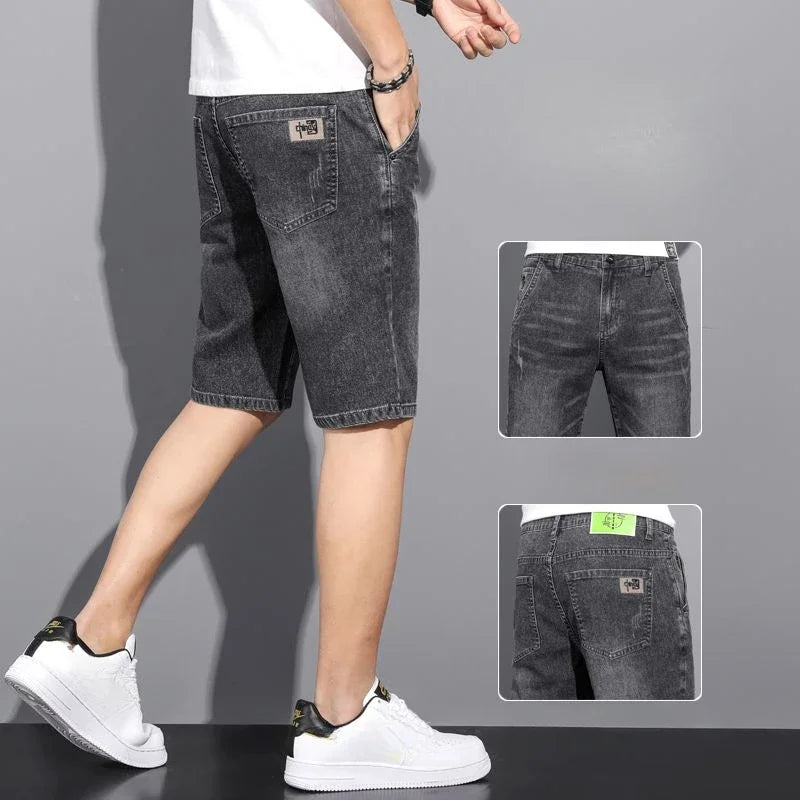 Gray Drawstring Men's Short Jeans Pants Oversize Male Denim Shorts Big Size Stretchable Wih Zipper New in Harajuku Vintage Rude