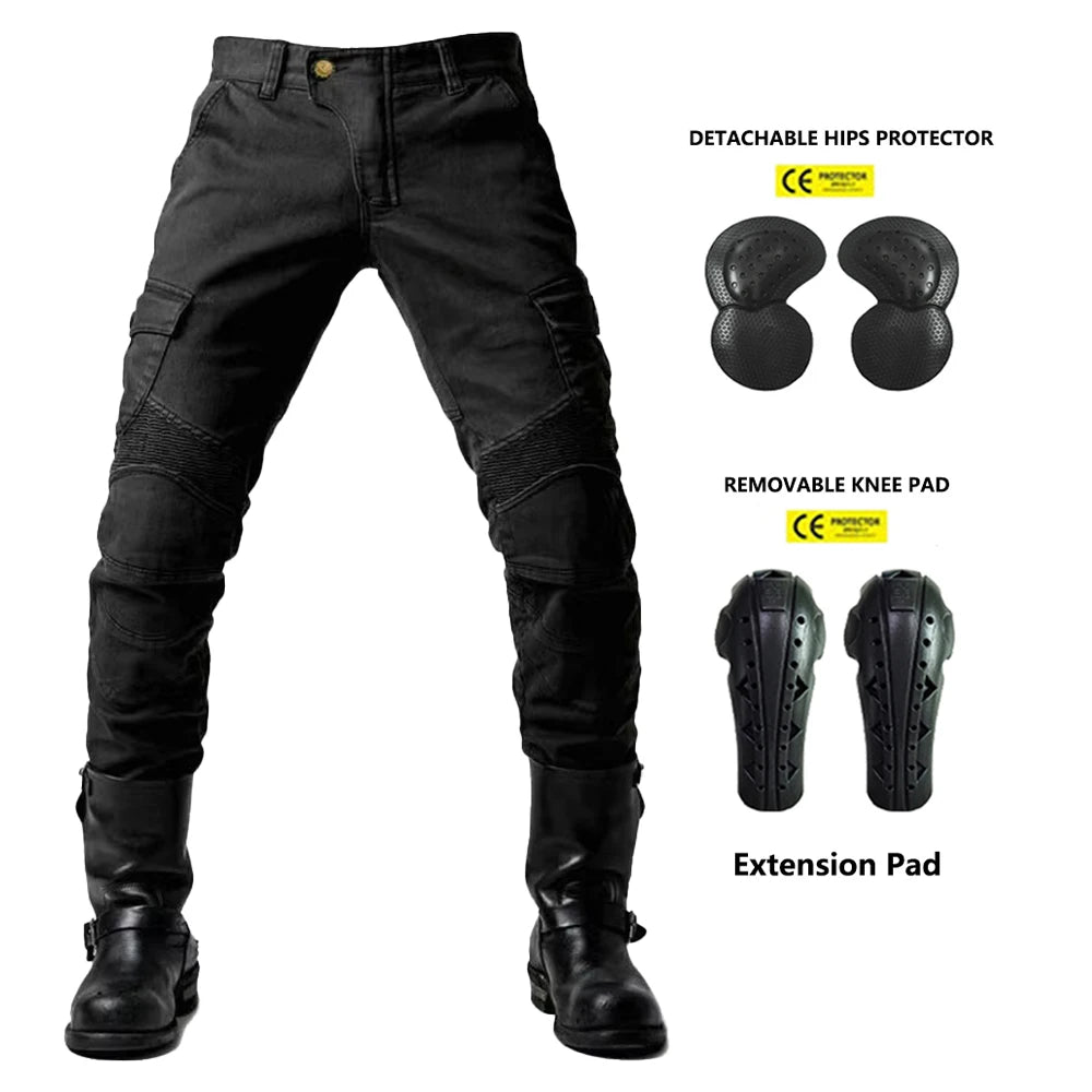2024 New Motorcycle Black Men Fashion Pants Upgrade Extension Protector Detachable Racing Road Rider Four Seasons Casual Jeans