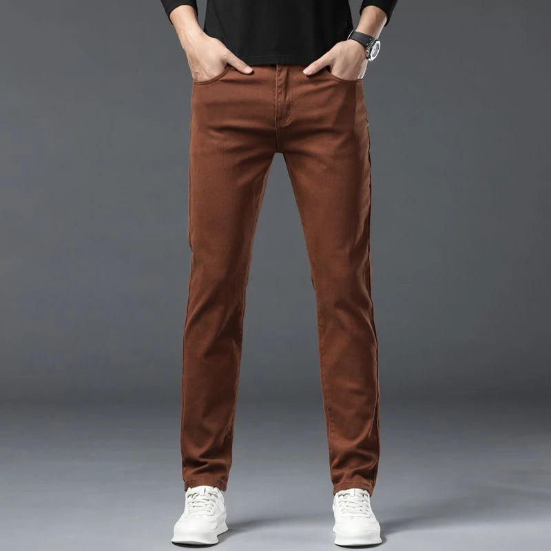 Men Classic Regular Fit Solid Color Jeans Male Business Fashion Denim Straight Leg Cotton Trousers Colorful Denim Pants
