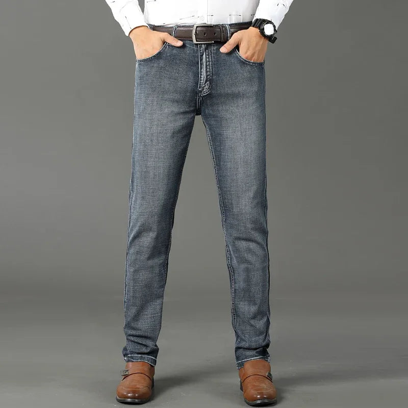 Wthinlee New Business Men's Jeans Casual Straight Stretch Fashion Classic Blue Black Work Denim Trousers Male Brand Clothing