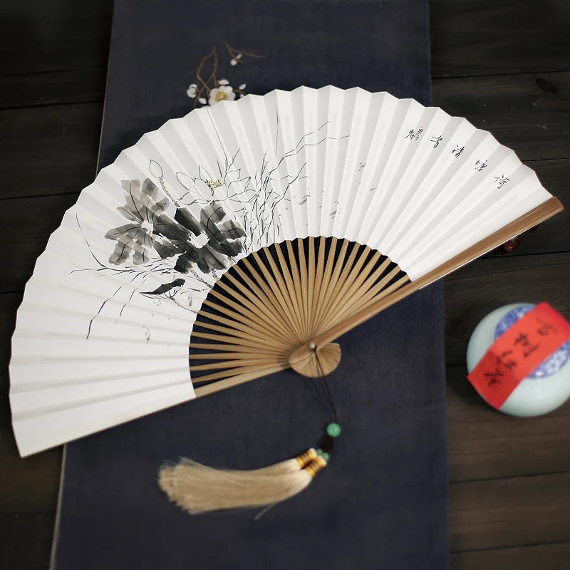 Chinese Retro Folding Hand Fan Bamboo Hand Painted Drama Folding Fan Double Side Vintage Hand Paper Fans Portable Folding Fans