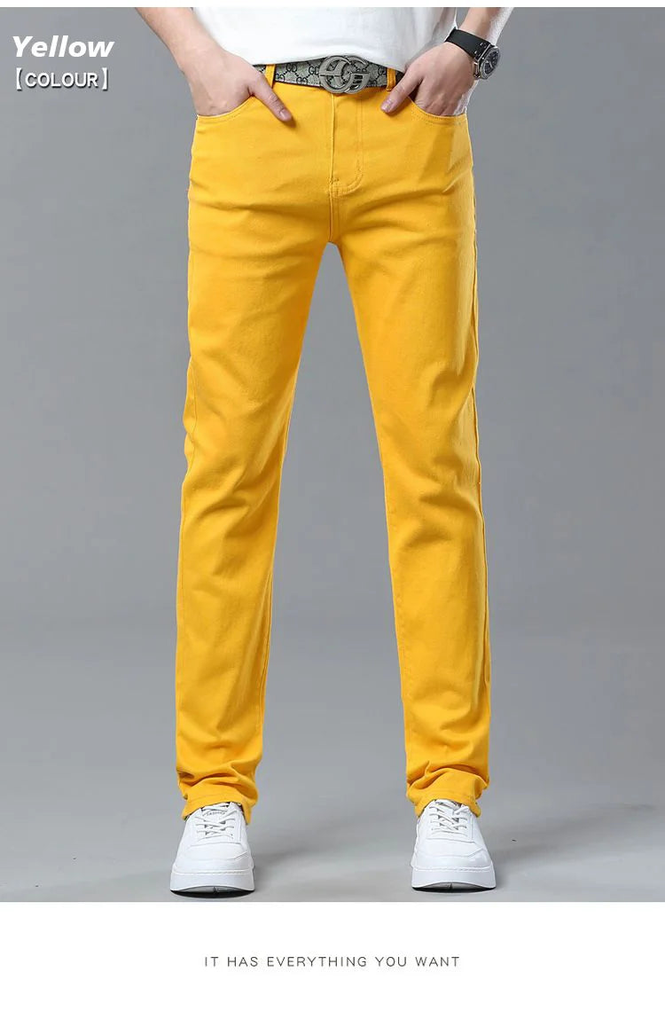 Men High Quality Pink Red Yellow Jeans Fashion Casual Classic Style Slim Fit Soft Trousers Male Brand Advanced Stretch Pants