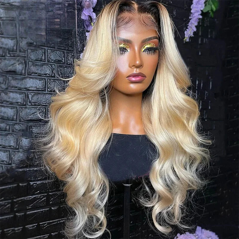 Ombre Blonde Human Hair Lace Front Wig Body Wave Lace Front Wig 13x4 Brazilian Virgin Human Hair Wigs For Women 180 Density