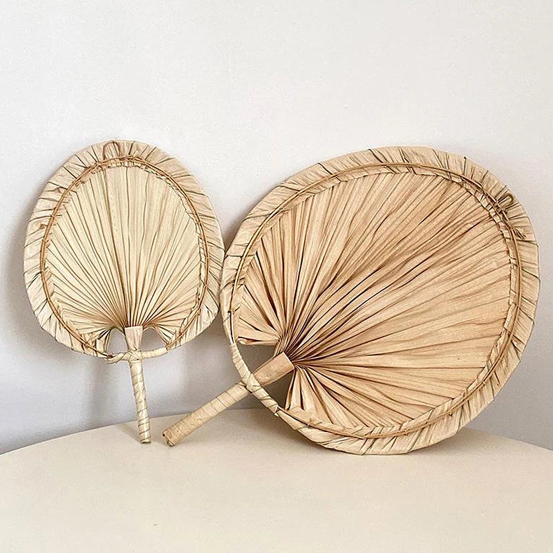 Handmade Fan Straw Woven Hand Fans Natural Palm Leaf Rattan Fans Ornaments Summer Cooling Mosquito Repellent Fans Decorations