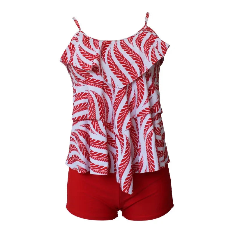 Plus Size Two Piece Swimsuit Polka Dot Print Swimwear Women Ruffle Tankini Push Up Swimsuit Shorts Bathing Suit 2XL Beach Pad