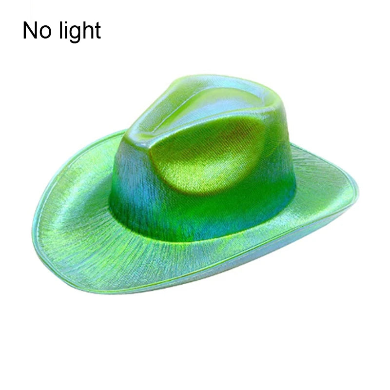 LED Western Cowboy Hat Cowgirl Hat Retro EL Wire Light Brim Jazz Top Hat Bride Cowboy Hat Cosplay Cowboy Costume For Women Men