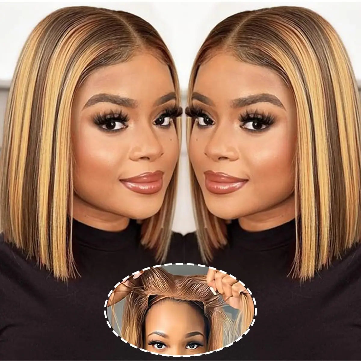 Glueless Highlight Bob Human Hair Wig 13x6 Highlight Straight Bob Lace Front Wig Human Hair Wear&Go Highlight Bob Human Hair Wig