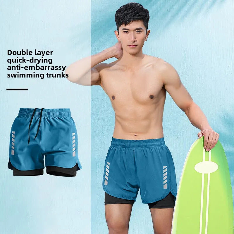 2025 New Anti Embarrassment Swimming Gear Complete Adult Swimsuit Set Swim Cap Goggles 3 Pcs Set Swimming Trunks for Men Short