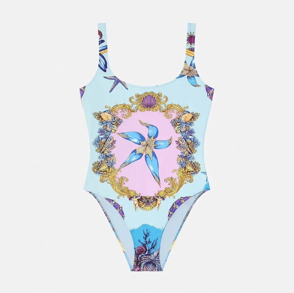 Luxury Design Women's Long Sleeved Swimsuit Sets White Retro Floral Print Yoga Sports Sets Fashion Brand Women's Body Suits