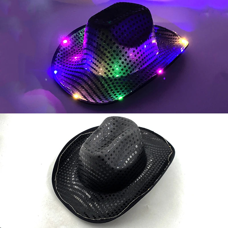 Halloween Christmas EL Wire Light Up Sequin Jazz Hat Adult Neon LED Luminous Festival Party Dress Up Cap For Men and Women