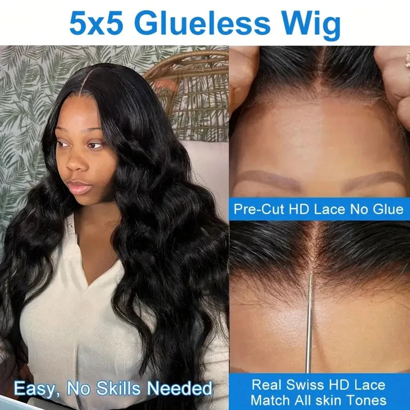 Alimice 5x5 Body Wave Glueless Lace Wig Human Hair 5x5 Lace180% Density Pre Plucked Transparent Lace Wigs Human Hair For Women