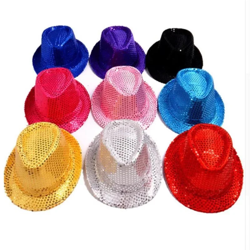 Fashion Boy Girl Men Woman Sequin Hat Bow Tie Gloves Cowboy Birthday Party Cap Jazz Dance Show Props Costume Wedding Festival