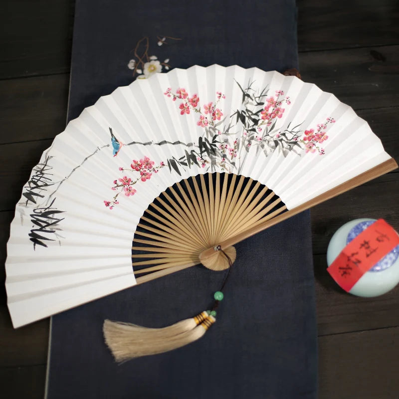 Chinese Retro Folding Hand Fan Bamboo Hand Painted Drama Folding Fan Double Side Vintage Hand Paper Fans Portable Folding Fans