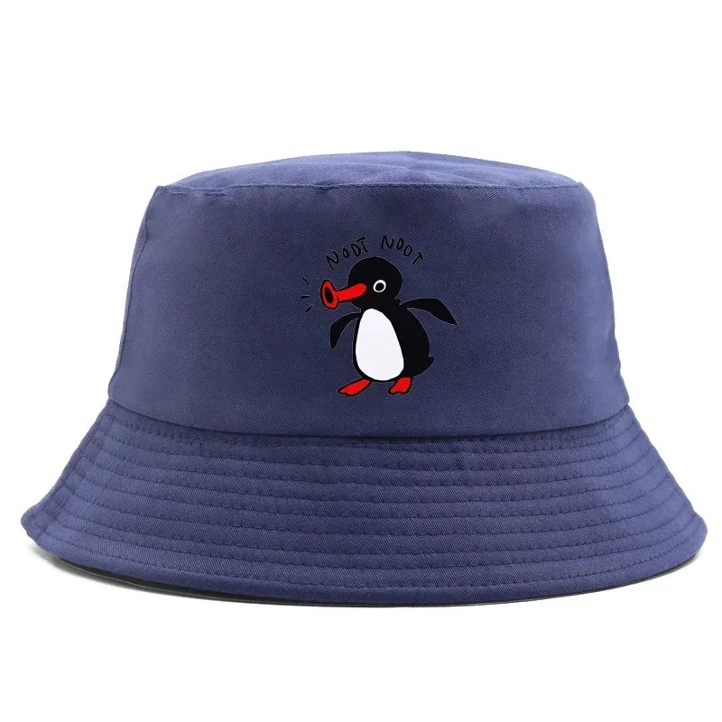 Summer Penguin Bucket Hat Reversible Bob Men Women Cotton Travel Beach Fisherman Hat Outdoor Sports Pull Up Bob Panama Sun Hat