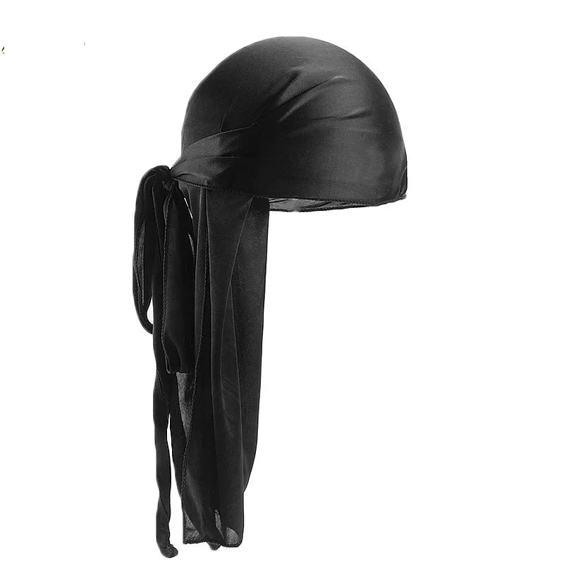 New Men's Long Silky Satin Breathable Turban Hat Wigs Doo Durag Biker Headwrap Chemo Cap Pirate Hat Men Hair Accessories
