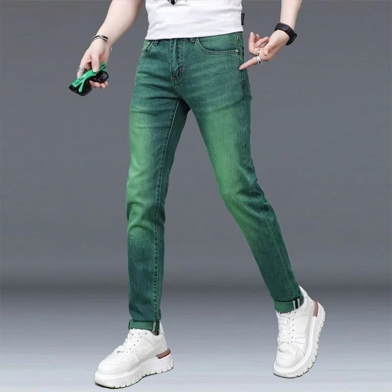 2024 Spring and Autumn New Fashion Trend Straight Leg Stretch Green Jeans Men's Casual Comfort Breathable High Quality Pants