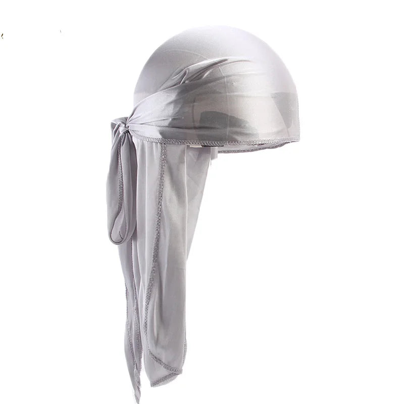 New Men's Long Silky Satin Breathable Turban Hat Wigs Doo Durag Biker Headwrap Chemo Cap Pirate Hat Men Hair Accessories