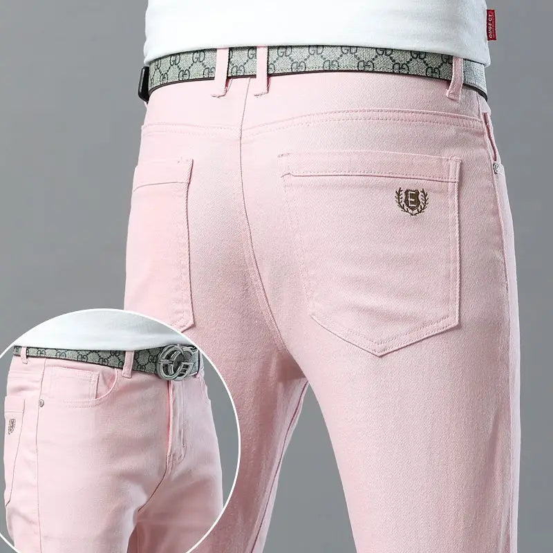 Men High Quality Pink Red Yellow Jeans Fashion Casual Classic Style Slim Fit Soft Trousers Male Brand Advanced Stretch Pants