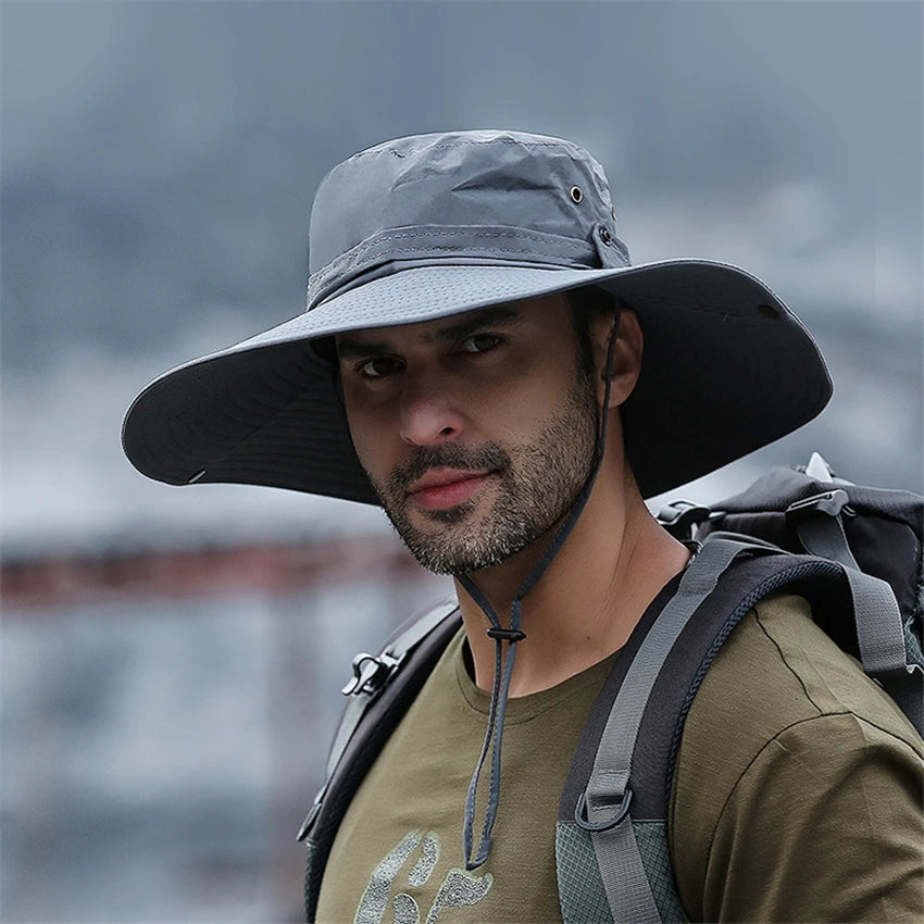 2020 New Fashion Summer Bucket Hat Cowboy Men Outdoor Fishing Hiking Beach Hats Mesh Breathable Anti UV Sun Cap Large Wide Brim