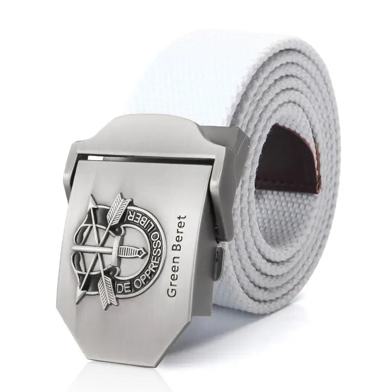 Men Canvas Belt Green Beret Metal Buckle Tactical Belts for Men Jeans Waistband Army Outdoor Soldier Special forces Strap Male