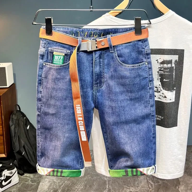 Gray Drawstring Men's Short Jeans Pants Oversize Male Denim Shorts Big Size Stretchable Wih Zipper New in Harajuku Vintage Rude