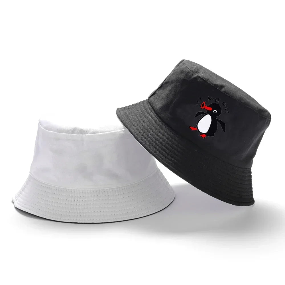 Summer Penguin Bucket Hat Reversible Bob Men Women Cotton Travel Beach Fisherman Hat Outdoor Sports Pull Up Bob Panama Sun Hat