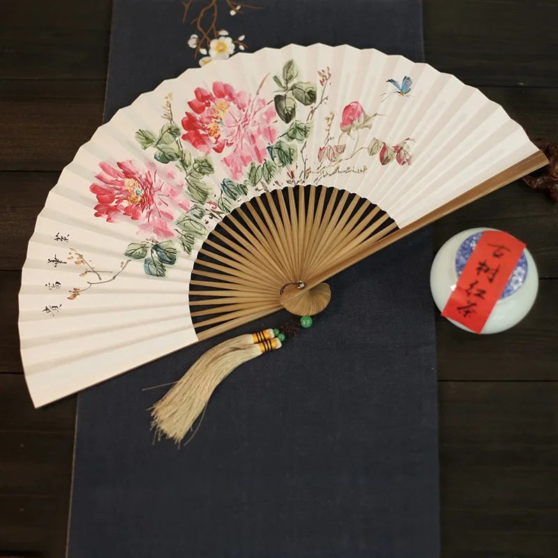 Chinese Retro Folding Hand Fan Bamboo Hand Painted Drama Folding Fan Double Side Vintage Hand Paper Fans Portable Folding Fans