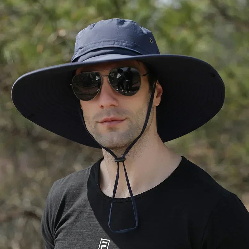 Summer Men Bucket Hat Outdoor UV Protection Wide Brim Panama Safari Hunting Hiking Hat Mesh Fisherman Hat Beach Sunscreen Cap