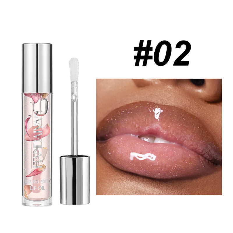 New Transparent Dried Flower Lip Oil Mirror Water Gloss Lip Gloss Ong-lasting Moisturizing And Pearl Lip Gloss Lip Care Balm