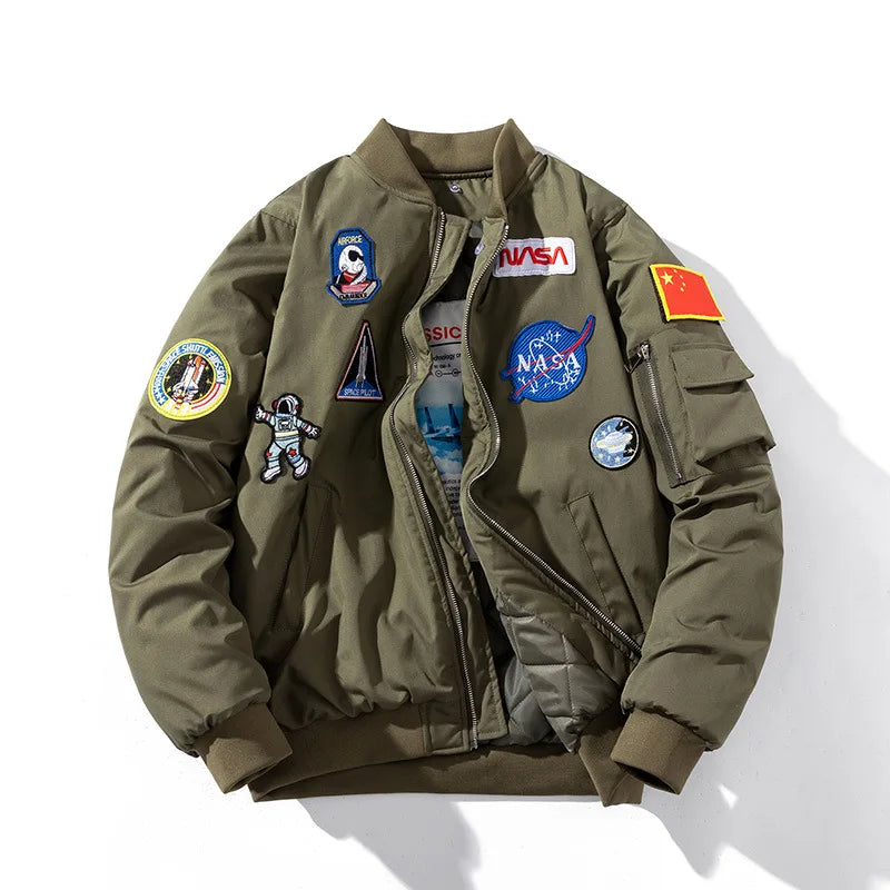 Casual Jacket Winter Thick Cycling Men Women Embroidered Loose Pilot Jacket Cotton Jacket Hiphop Couple Baseball Jacket American