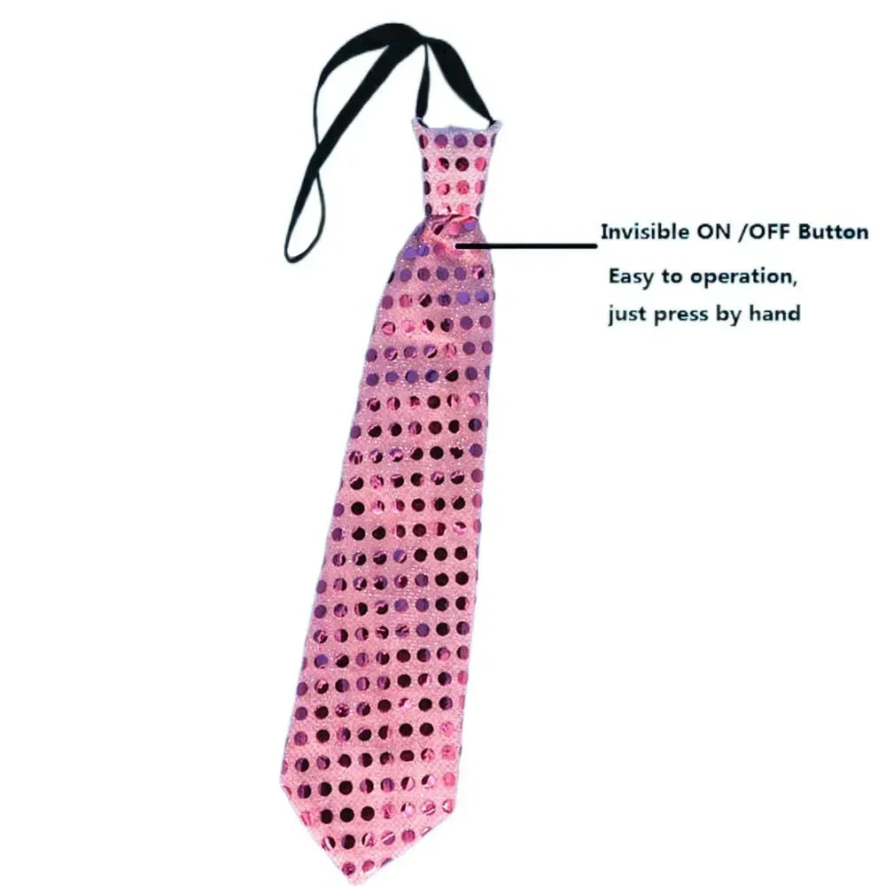 Woman Men Kids LED Light Up Sequin Fedora Jazz Hat Cap Gift Necktie Tie Neon Glow Party Bar Birthday Costume Wedding Festival