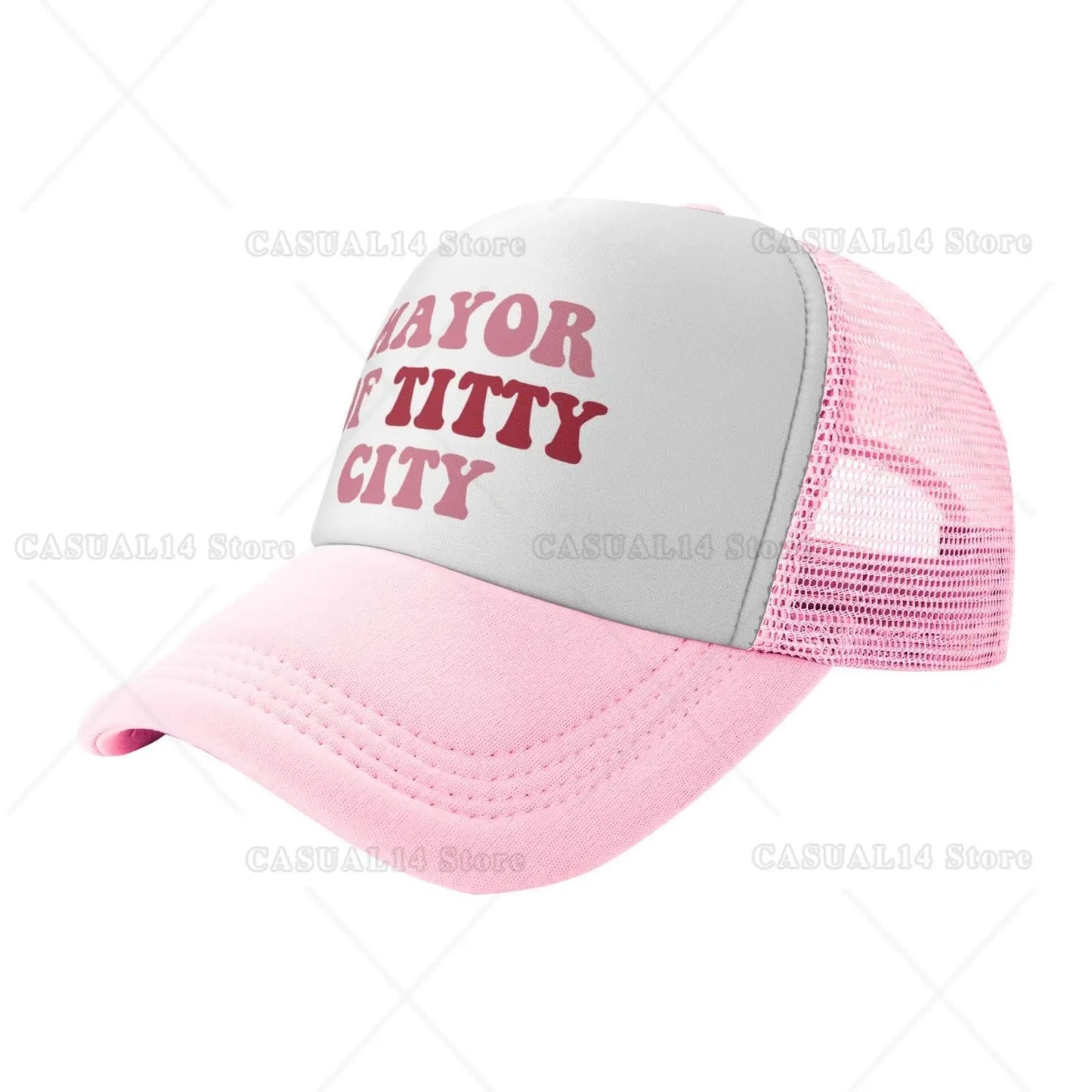 Mayor of Titty City Trucker Hats for Women Pink Men Funny Humor Baseball Cap for Men Humor Gift One Size