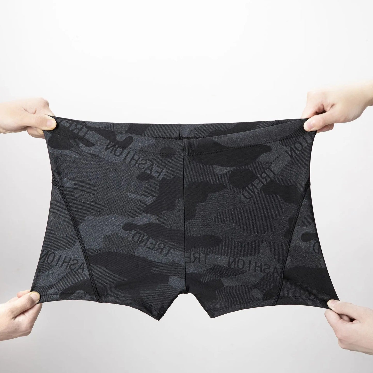Men's Camouflage Letter Swimming Trunks with Caps, Comfortable Shorts, Tight Swim Shorts, Male Swimsuit, New, 2Pcs