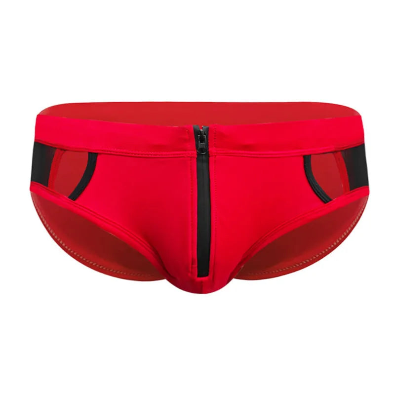 Front Zipper Triangle Swimsuit Print Swim Trunks Low Waist Swimwear Men Sexy Boxers Running Sports Briefs Beachwear Swim Trunks