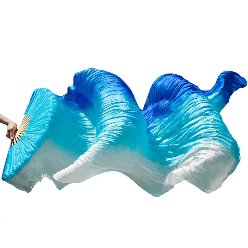 New Belly Dance Imitation Silk Veil Fans Bamboo Ribs Handmade Dyed Gradient Color Dancer Performance Props Fan 1pc/1pair Fans