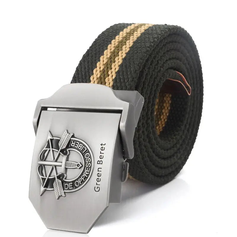 Men Canvas Belt Green Beret Metal Buckle Tactical Belts for Men Jeans Waistband Army Outdoor Soldier Special forces Strap Male