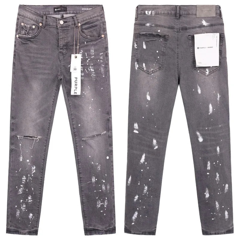 Purple Jeans American High Street Ripped Patch Trendy Retro Straight Men's Trousers Jeans for Men Ripped Jeans Skinnyjeansmen