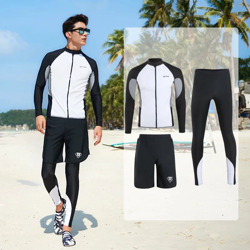 Men Rash Guard Diving Suits Surfing Swimwear Long Sleeve Suit Swim Shirt+Trunks+Shorts UV Swimming RashGuard Prevent Jellyfish