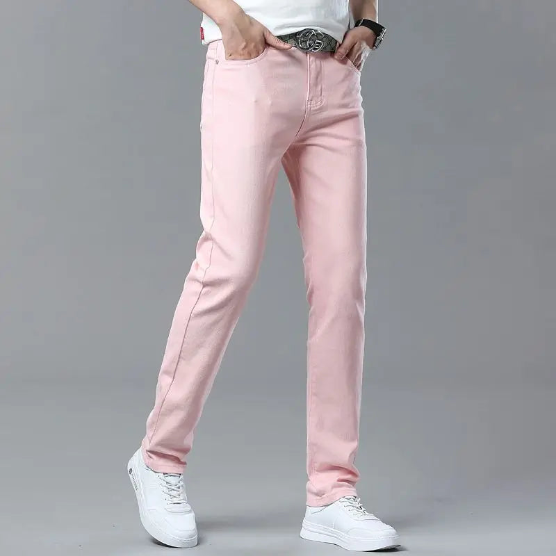 Men High Quality Pink Red Yellow Jeans Fashion Casual Classic Style Slim Fit Soft Trousers Male Brand Advanced Stretch Pants