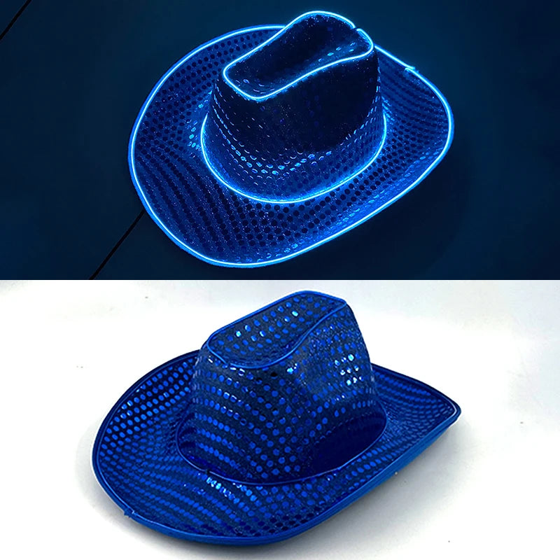 Halloween Christmas EL Wire Light Up Sequin Jazz Hat Adult Neon LED Luminous Festival Party Dress Up Cap For Men and Women