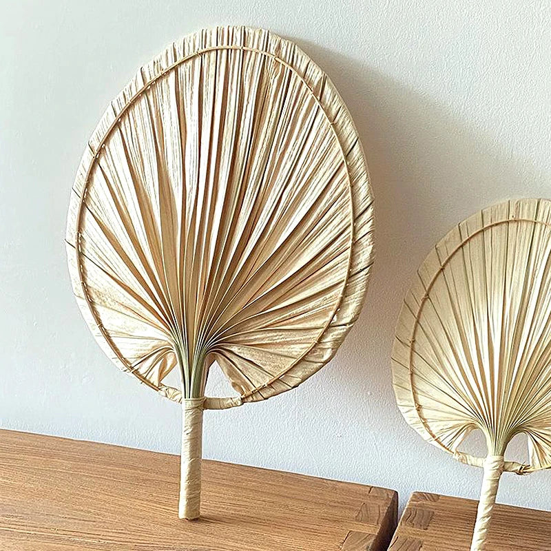 Handmade Fan Straw Woven Hand Fans Natural Palm Leaf Rattan Fans Ornaments Summer Cooling Mosquito Repellent Fans Decorations