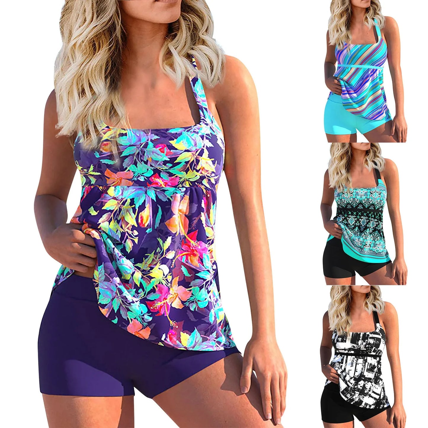 Women's Sexy Slim Fit Printed Sling Split Bikini Plus Size Swimsuit (Two Piece) Strape Tankini Set Printed Beach Swimsuit Women