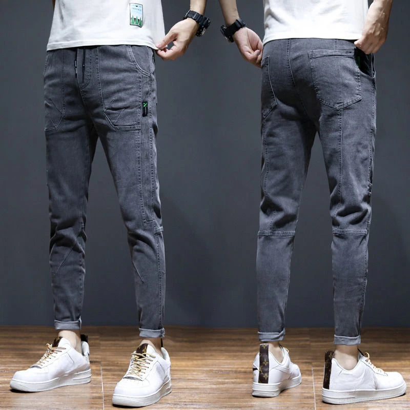 Men's Jeans With Print Tapered Male Cowboy Pants Spring Autumn Black Cropped Soft Trousers Stacked Youthful Emo Cheap Regular