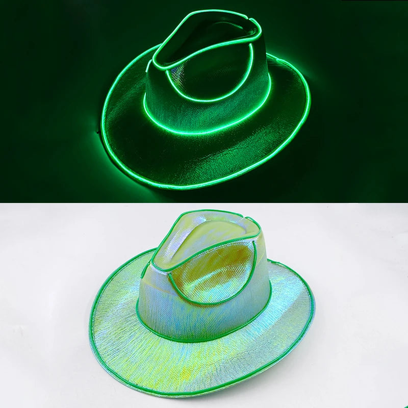 Halloween Christmas EL Wire Light Up Sequin Jazz Hat Adult Neon LED Luminous Festival Party Dress Up Cap For Men and Women