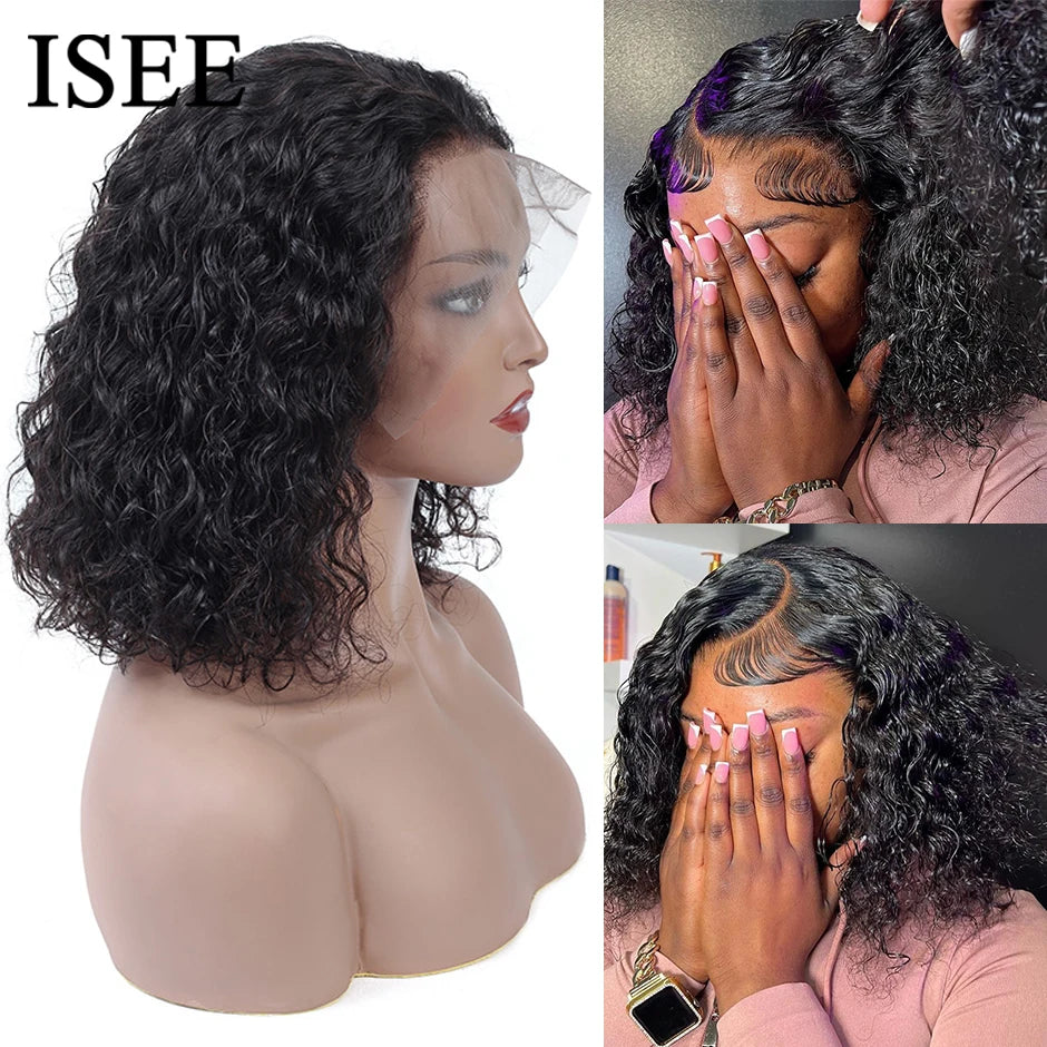 Water Wave Bob Human Hair Wigs Brazilian Water Wave Bob Wigs ISEE HAIR 4X4 Lace Closure Wigs Short Bob Lace Front Wigs For Women