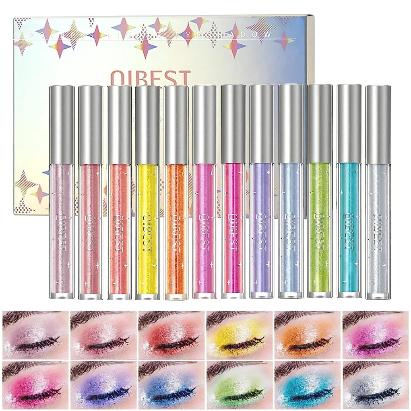 QIBEST Professional Glitter Eyeshadow Pearlescent Liquid Eyeshadow Shiny Long-lasting Eye Shadow High Quality Makeup Sets