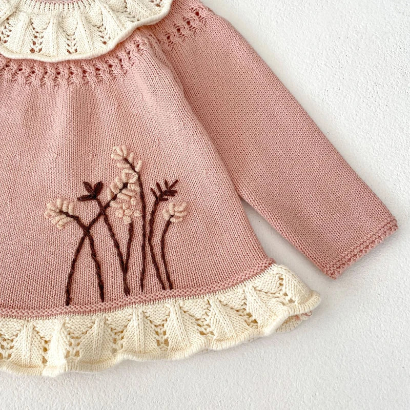 Autumn new outfit for 0-3 year old baby children's clothing, girl baby lotus leaf collar cute long sleeved knitted long top